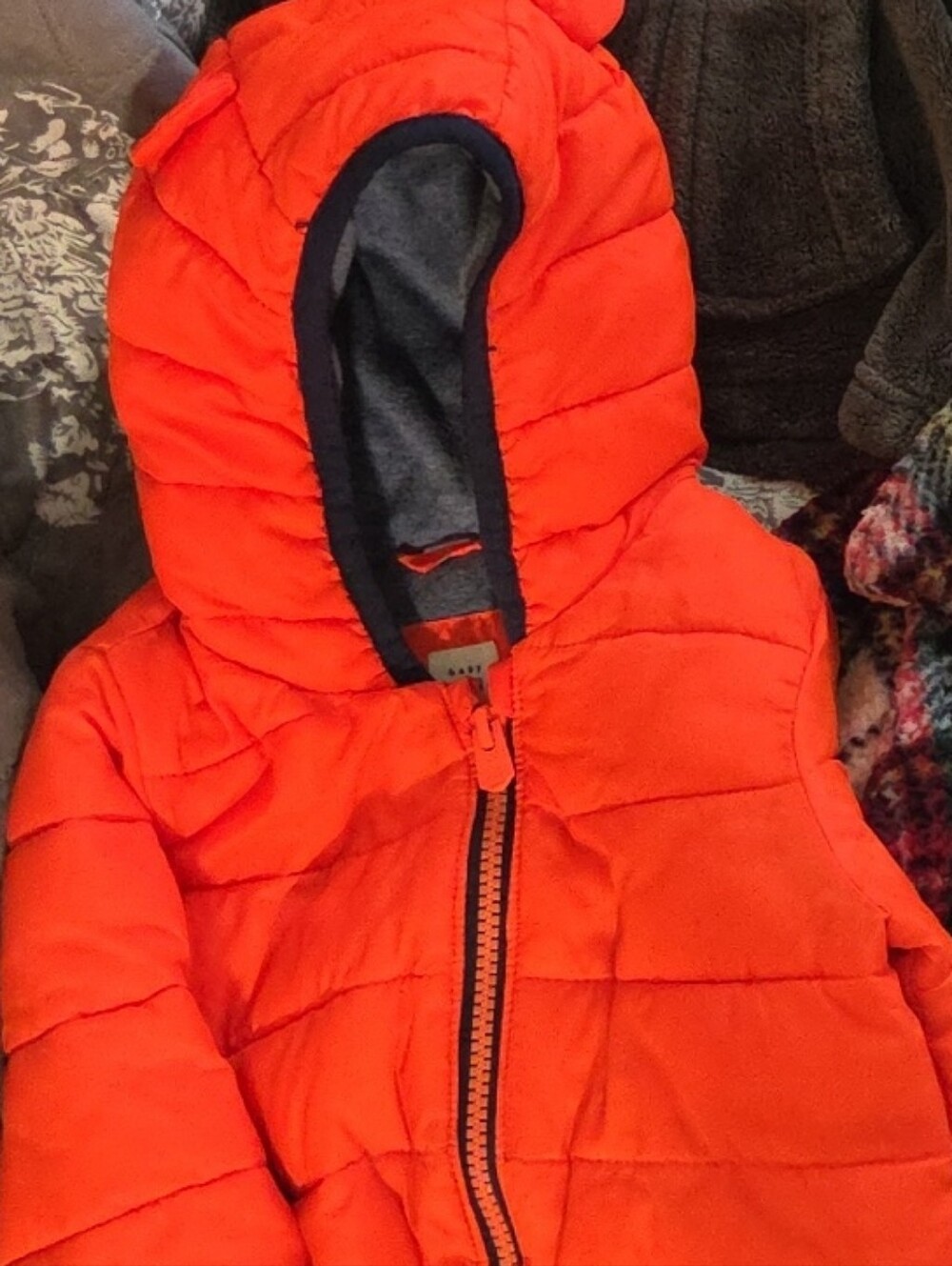 Kids Bright Orange Puffer Hooded Jacket - Brand Unknown